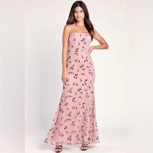 Lulus Always Dancing Mauve Floral Strapless Maxi Dress - Size XS